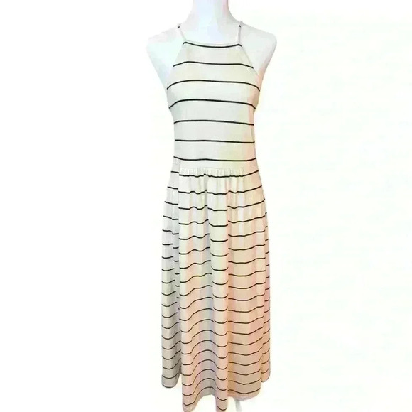 Lou & Grey Womens Striped Midi Sundress Crossback  Softblend Black White Medium - Picture 1 of 8